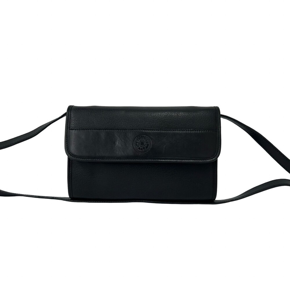 GUCCI Vintage Old Gucci Logo Embossed Leather Shoulder Bag/Pouch/Sacoche, Bla...